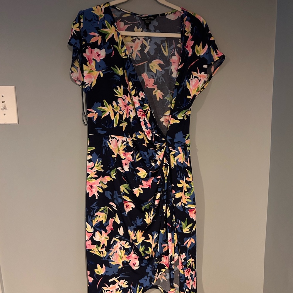 Maggy London Navy Floral Midi Dress